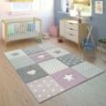 Teppich Kinderzimmer Kinderteppich Junge Mädchen Herz Punkt Stern 3D Lila Grau 133 cm Quadrat - Paco Home