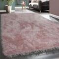 Paco Home Hochflor Teppich Wohnzimmer Schlafzimmer Shaggy Einfarbig Flauschig Modern Rose 120x170 cm