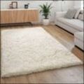 Paco Home - Hochflor Teppich Kuschelig Modern Shaggy Flokati Stil Gemütlich Uni In Weiß 120x160 cm