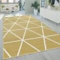 Kurzflor Wohnzimmer Teppich Modern Geometrisches Design Rauten Muster In Gelb 70x250 cm - Paco Home