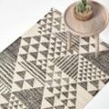 Baumwoll-Teppich Delphi mit geometrischem Muster in Schwarz-Weiß, 90 x 150 cm - Schwarz, Weiß - Homescapes