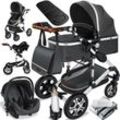 KESSER® Loops 3 in 1 Kinderwagen Kombikinderwagen Komplettset incl. Babywanne & Buggy Sportsitz & Auto-Babyschale - Voll-Gummireifen - Wickeltasche/Regenschutz/Kindertisch Set