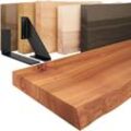 Wandregal Holz Baumkante Regal Farbe: Dunkel mit schwarzem Basic Regalträger 120 cm - Lamo Manufaktur