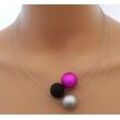 traumschmuck Collier 154c 3 reihig Collier Perlen schwarz silber grau 16/18 pink (incl. Schmuckbox)