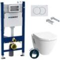 Geberit - Pack WC Vorwandelement Duofix + Vitra S50 wc mit Flansch + Soft Close Sitz + Weisse Platte (S50Geb3)