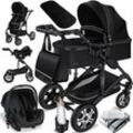 KESSER® Loops 3 in 1 Kinderwagen Kombikinderwagen Komplettset incl. Babywanne & Buggy Sportsitz & Auto-Babyschale - Voll-Gummireifen - Wickeltasche/Regenschutz/Kindertisch Set