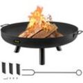 Vevor - Feuerschale 77 (Durchmesser) x 15 cm (Tiefe) aus Kohlenstoffstahl mit Stützfüßen für Grillabend bbq Camping Garten Terrasse, Rostfreie und