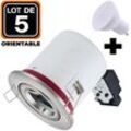 5 Spots bbc Orientable inox IP20 + Ampoule GU10 5W Blanc Chaud + Douille