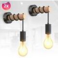 B.k.licht - 2x led Wandleuchte Retrolampe Industriell Metall Holz Vintage schwarz exkl. 1x E27