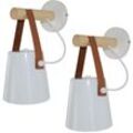 Wandleuchte Innen, Vintage E27 Wandlampe aus Holz Halter, Wandbeleuchtung mit Lampenschirm aus Leder für Schlafzimmer Wohnzimmer Korridor Weiß 2PCS