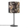 Tischlampe Schreibtischlampe Wandlampe Stoff Nachttisch E14 Blumen Jungle Deko Tischleuchte - Schwarz, Design 6 (Ø18 cm) - Paco Home