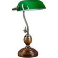 Bankerlampe Holzfuß grün Klassiker Schreibtischlampe - Retro Tischlampe Banker Lampe Messing-Optik & geschwungenen Verzierungen der 30er Jahre - Holz