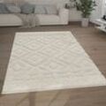 Paco Home - Hochflor Teppich Wohnzimmer Shaggy 3D Optik Ethno Boho Vintage Look Weich 200x280 cm, Creme 8