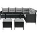 Polyrattan Lounge Manacor – Gartenlounge mit Sofa, Tisch, 2 Hocker & Kissen – Gartenmöbel Set bis 7 Personen – Schwarz, Sitzbezüge in Grau - Juskys