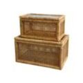 Chic Antique Geflochtene Box mit Glas 2er Set, H26,5/L49,5/B29,5 cm, natur