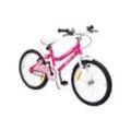 Actionbikes Kinderfahrrad Butterfly 20 Zoll, Pink, Fahrradständer, Kettenschutz, Antirutschgriffe (Pink/Weiß)