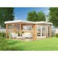 5-Eck Gartenhaus Pepe Optima Gartenhaus aus Holz, Holzhaus mit 40 mm Wandstärke inklusive Terrasse, Blockbohlenhaus mit MontagematerialNaturbelassen