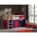 Vipack Spielbett Pino mit Textilset "Domino", Kiefer massiv natur lackiert