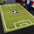 Teppich Kinderzimmer Jungs Fußball Spielteppich Kinderteppich Fußballplatz Grün 80x150 cm - Paco Home