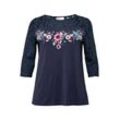 Shirt mit Blumendruck und Spitze, marine, Gr.52/54