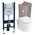 Geberit - WC-Pack Vorwandelement Duofix + Wand-WC Vitra Integra + Toilettensitz aus Duroplast + Weiße Betätigungsplatte + Verkleidungsset