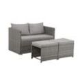 Juskys 2in1 Polyrattan Relax Gartenmöbel Set Jamaika - Lounge für Balkon & Outdoor, Balkonmöbel Grau