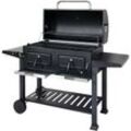 HHG - Holzkohlegrill 863, Grillwagen Standgrill bbq Gartengrill mit Deckel Ablage, Stahl Emaille 110x153x60cm schwarz