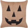 Dekokissen Beige Samtstoffbezug mit Polyester-Füllung 45 x 45 cm Halloween Kürbis Motiv Zweiseitig Bedruckt Wohn- u. Schlafzimmer Diele Flur