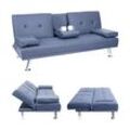 3er-Sofa MCW-F60, Couch Schlafsofa Gästebett, Tassenhalter verstellbar 97x166cm ~ Kunstleder, dunkelblau