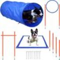 Agility Ausrüstung für Hunde, Hindernisse Kombinationen mit Slalomstangen, Einstellbar Sprungring, Hochsprungstange, Hundetunnel, Steckhürdenset für