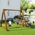 Merax - Doppelschaukel Kinderschaukel aus Holz, Gartenschaukel mit Rutsche und Leiter für Kinder, Braun