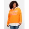 Sweatshirt mit Wordingprints und V-Ausschnitt, orange bedruckt, Gr.42