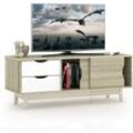 Goplus - TV-Staender, TV-lowboard für Fernseher bis zu 60 Zoll, Fernsehschrank mit Holzbeine, 2 Schubladen & 2 Schiebetüren, TV-Sideboard mit