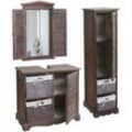 Badezimmerset HHG 680, Badmöbel-Set Hochschrank Waschbeckenunterschrank Wandspiegel shabby braun