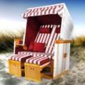 Brast - Strandkorb Nordsee xxl Volllieger Weiß Rot gestreift incl. Schutzhülle 2 Sitzer 120cm breit Gartenliege Sonneninsel Poly-Rattan