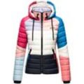 NAVAHOO Damen Steppjacke leichte Übergangsjacke mit Kapuze im Colourblocking Stil Lulana Multikulti