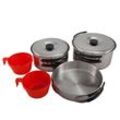 OUTDOOR Camping Kochgeschirr Set 7tlg. Edelstahl Topf Pfanne Geschirr stapelbar