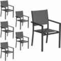 Happy Garden - Satz von 6 gepolsterten Stühlen aus anthrazitfarbenem Aluminium - graues Textilene - Grau