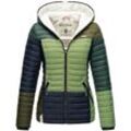 NAVAHOO Damen Stylische Steppjacke Colorblocking Übergangsjacke mit Kapuze Multikulti