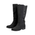 Weitschaftstiefel mit Stretcheinsatz, Velourslederimitat, schwarz, Gr.39