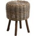 Tiefer Hocker aus grauem Poelet-Rattan und Holz