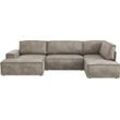 Home affaire Wohnlandschaft SHERWOOD XXL 329 cm, U-Form, Schlafsofa, Schlaffunktion m. Bettkasten (194x139 cm), Cord, Vintage, Samtvelours, grau