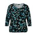 Shirt mit floralem Print und Falten am Ausschnitt, schwarz bedruckt, Gr.50