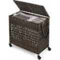 COSTWAY 110L Wäschesammler Rattan Wäschebox mit Deckel & 2 herausnehmbarem Wäschesack & 4 Rädern, Wäschekorb Ideal für Badezimmer, Schlafzimmer