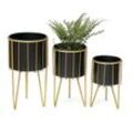 DanDiBo Blumenhocker mit Topf Metall Gold Schwarz Rund 3er Set Blumenständer 96039 Blumensäule Modern Pflanzenständer Pflanzenhocker