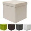 Dunedesign - Faltbarer Sitzhocker 38cm Fußhocker Polsterhocker mit ca 42L Stauraum Sitzwürfel Sitzkasten Ottomane Leinen Beige-Grau