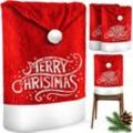 Premium Weihnachtsstuhlüberzug Set Stuhlhussen für Weihnachten Nikolausmütze Stuhlbezug Husse Weihnachtsdeko für Stühle Überzieher Rot / Weiß / 2