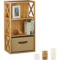 Regal Bambus mit Korb, 3 Ablagen, Holz Standregal, Badregal, Faltbox, HxBxT: 80 x 42 x 29 cm, natur braun - Relaxdays