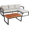 [NEUWERTIG] Garten-Garnitur HHG-075b, Gartenlounge Sitzgruppe Lounge-Set Sofa, Aluminium Akazie Holz MVG-zertifiziert hellgrau