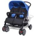 vidaXL Zwillingskinderwagen Stahl Blau und Schwarz 10109